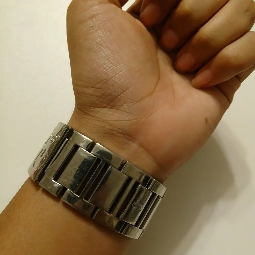 Y2K Guess Women's Crystal Accented Blue Dial Stainless Steel Cuff Watch W75017L1